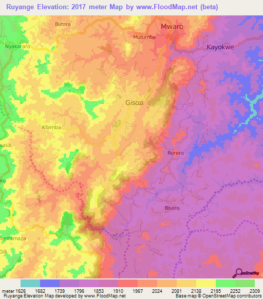 Ruyange,Burundi Elevation Map