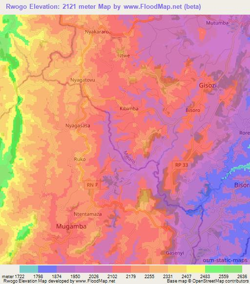 Rwogo,Burundi Elevation Map