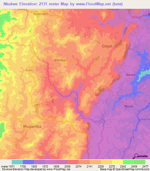 Nkukwe,Burundi Elevation Map