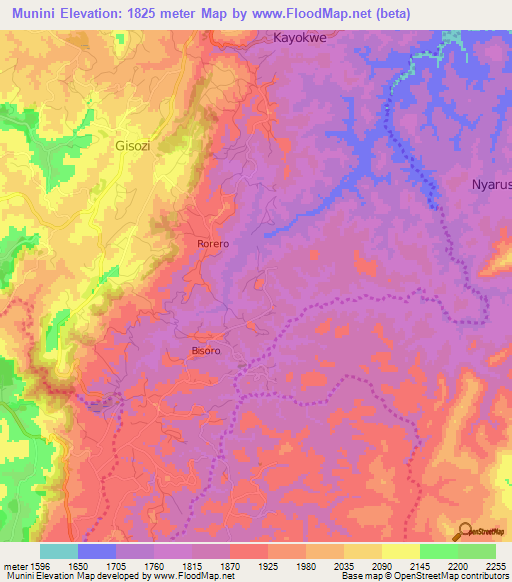 Munini,Burundi Elevation Map