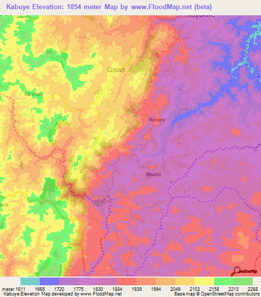 Kabuye,Burundi Elevation Map