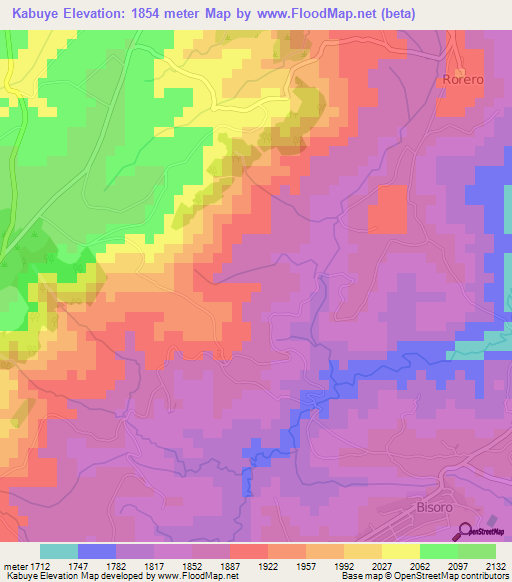 Kabuye,Burundi Elevation Map