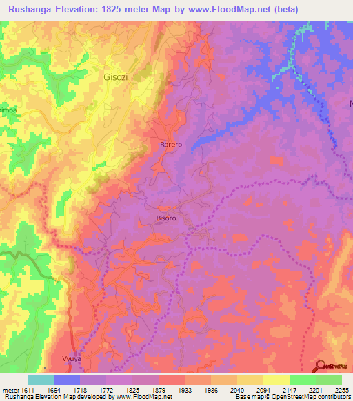 Rushanga,Burundi Elevation Map