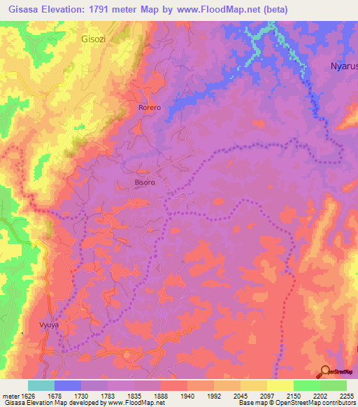 Gisasa,Burundi Elevation Map