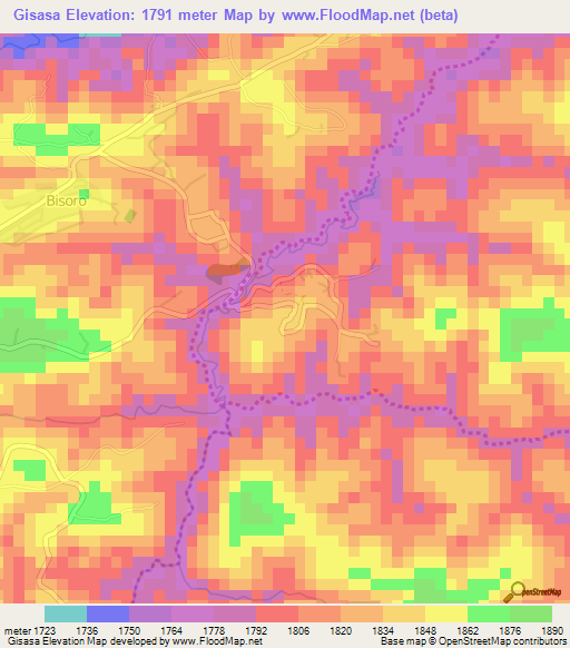 Gisasa,Burundi Elevation Map