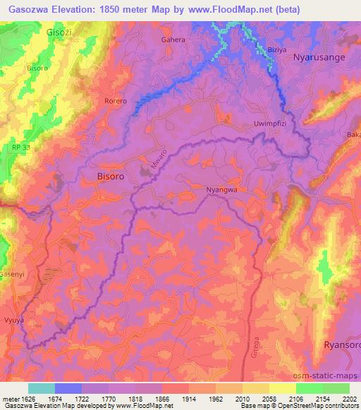 Gasozwa,Burundi Elevation Map