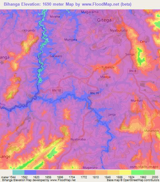 Bihanga,Burundi Elevation Map