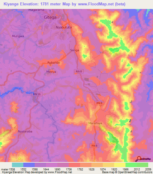 Kiyange,Burundi Elevation Map