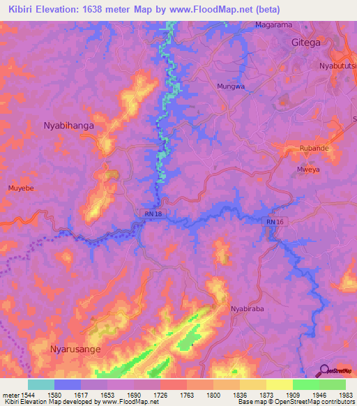 Kibiri,Burundi Elevation Map