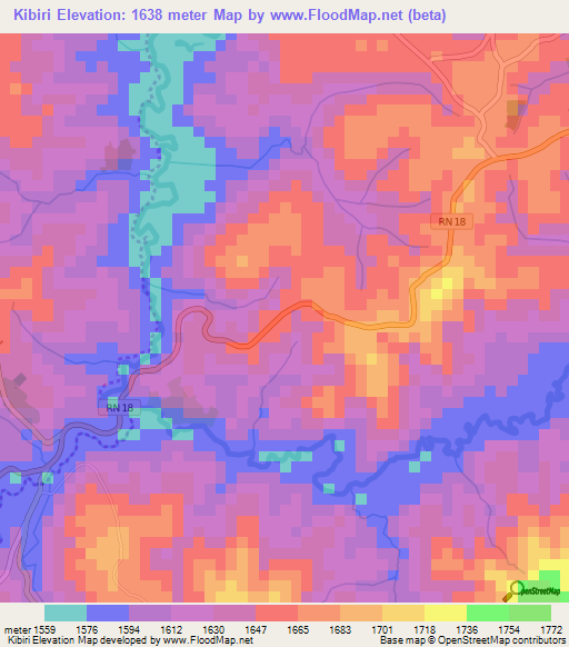 Kibiri,Burundi Elevation Map