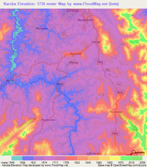 Karoba,Burundi Elevation Map