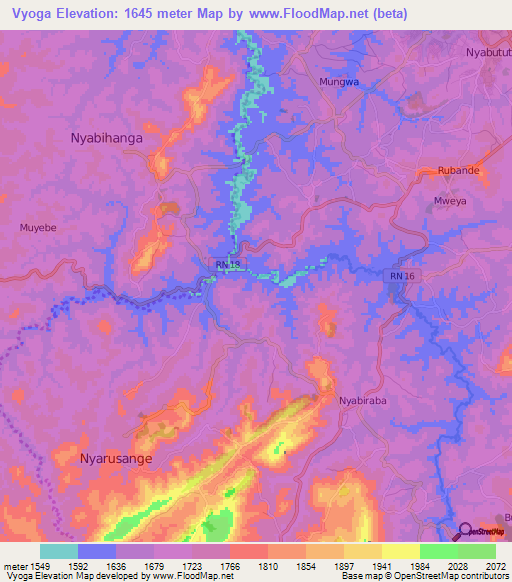 Vyoga,Burundi Elevation Map