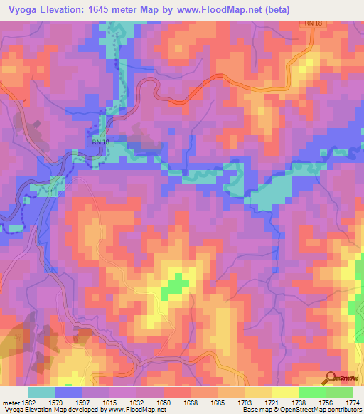 Vyoga,Burundi Elevation Map