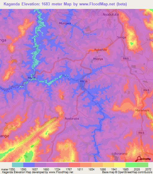 Kaganda,Burundi Elevation Map