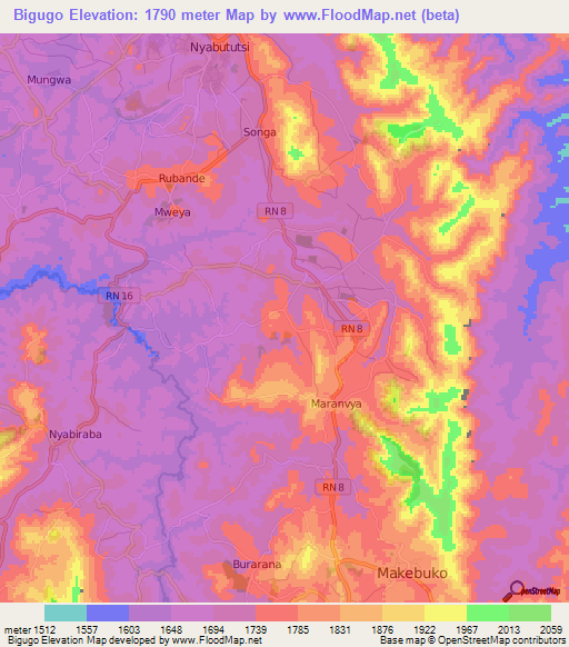 Bigugo,Burundi Elevation Map