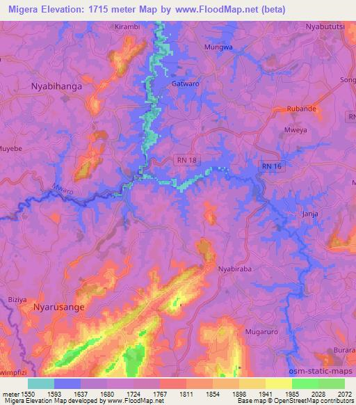 Migera,Burundi Elevation Map