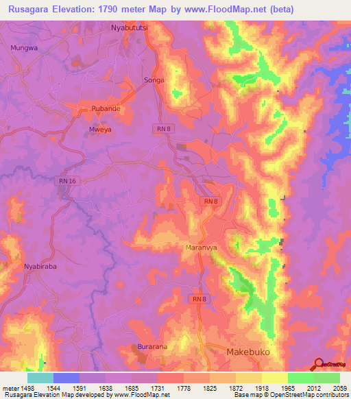 Rusagara,Burundi Elevation Map