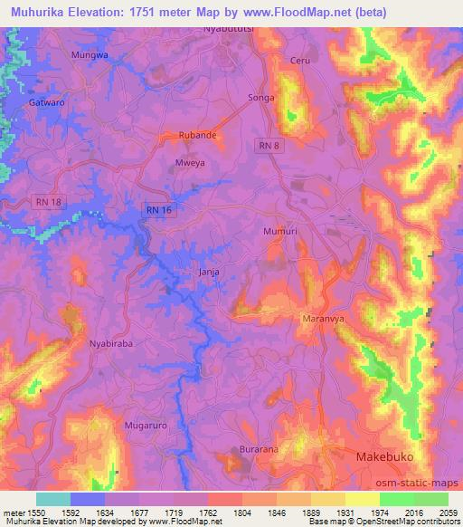 Muhurika,Burundi Elevation Map