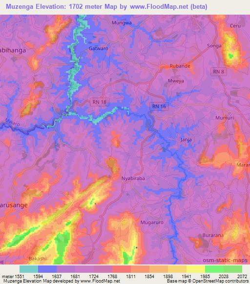 Muzenga,Burundi Elevation Map