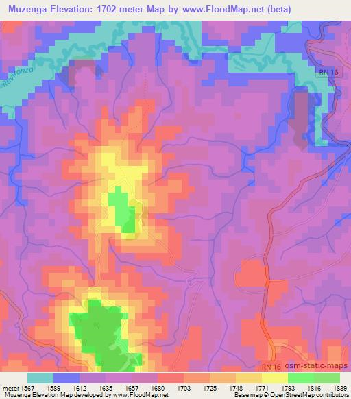 Muzenga,Burundi Elevation Map