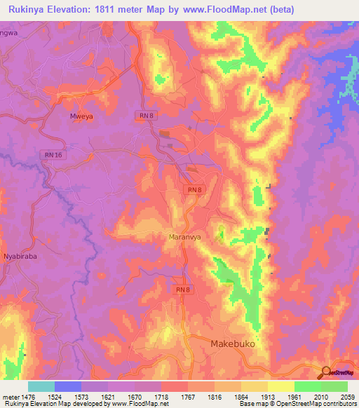 Rukinya,Burundi Elevation Map