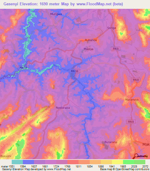 Gasenyi,Burundi Elevation Map