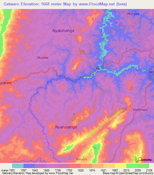 Gatwaro,Burundi Elevation Map