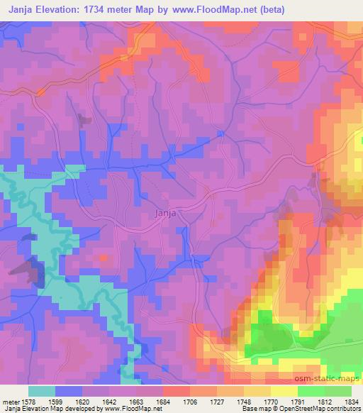 Janja,Burundi Elevation Map