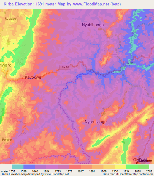 Kirba,Burundi Elevation Map