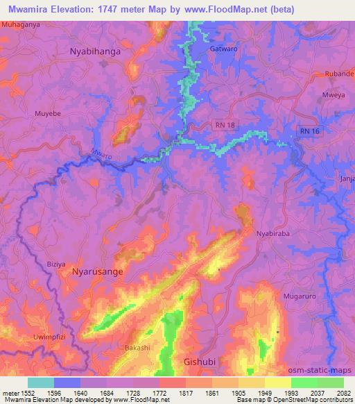 Mwamira,Burundi Elevation Map