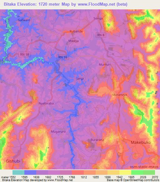 Bitaka,Burundi Elevation Map