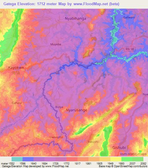 Gatega,Burundi Elevation Map