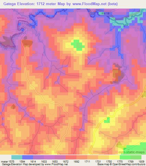Gatega,Burundi Elevation Map