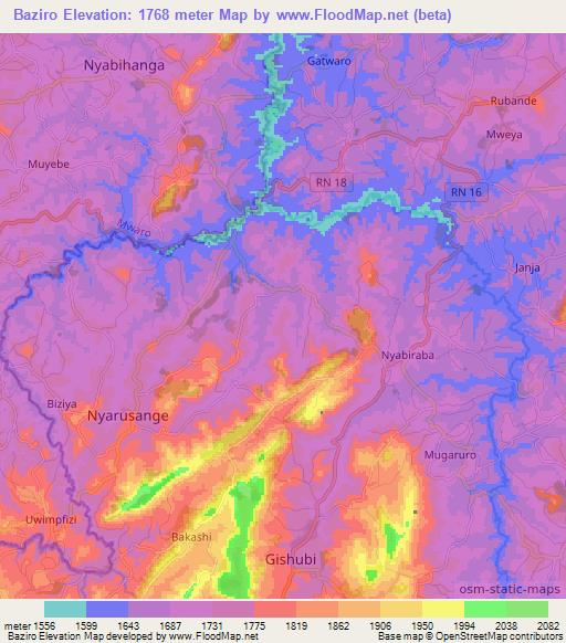 Baziro,Burundi Elevation Map