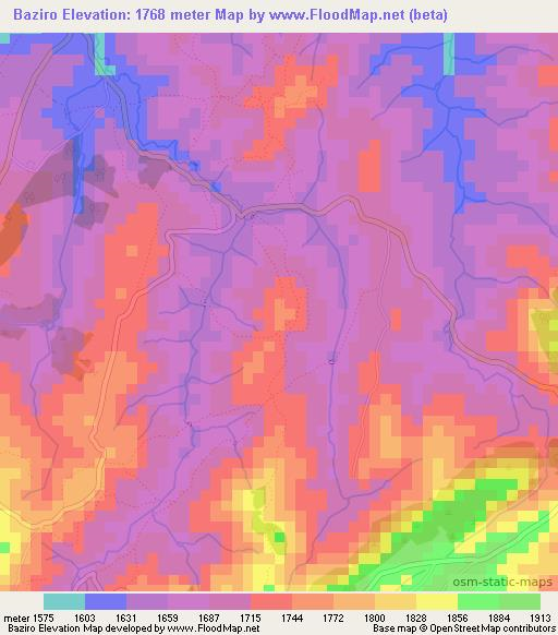 Baziro,Burundi Elevation Map