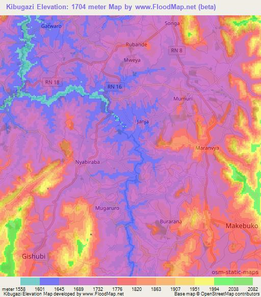 Kibugazi,Burundi Elevation Map
