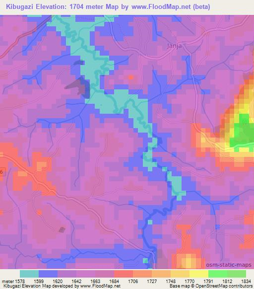 Kibugazi,Burundi Elevation Map