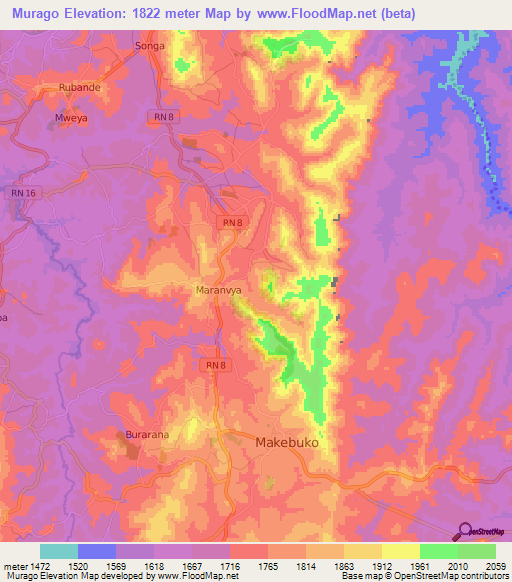 Murago,Burundi Elevation Map
