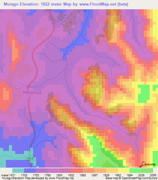 Murago,Burundi Elevation Map