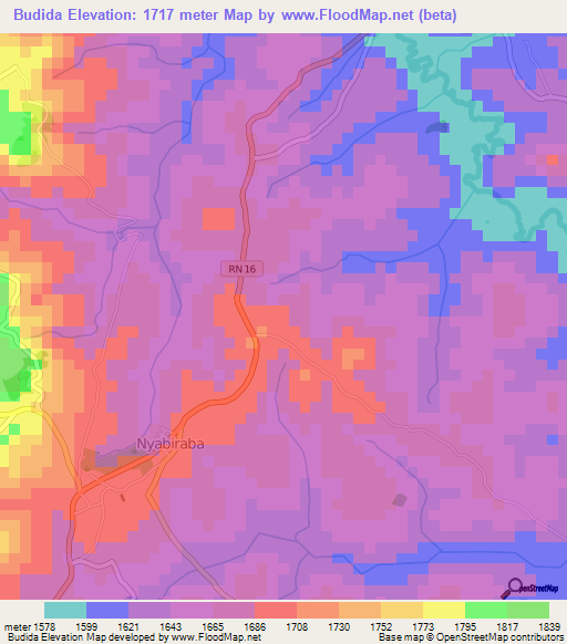 Budida,Burundi Elevation Map