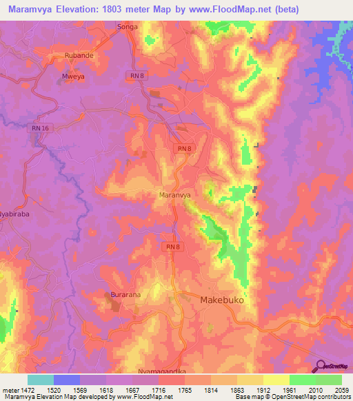 Maramvya,Burundi Elevation Map
