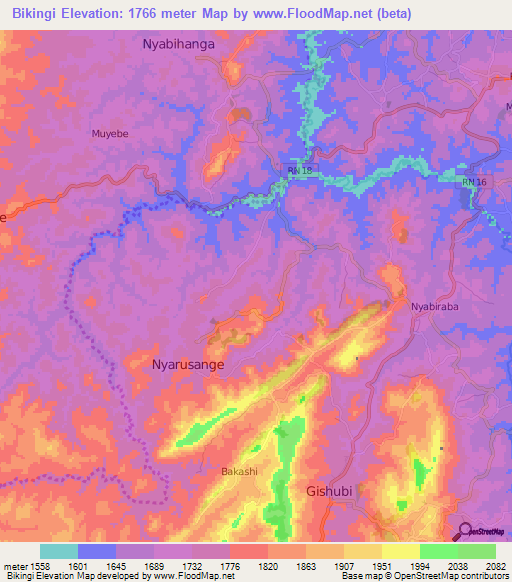 Bikingi,Burundi Elevation Map
