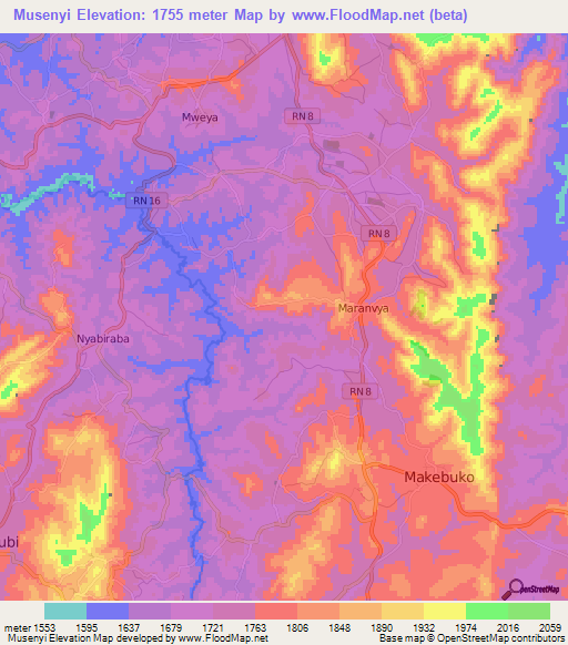 Musenyi,Burundi Elevation Map
