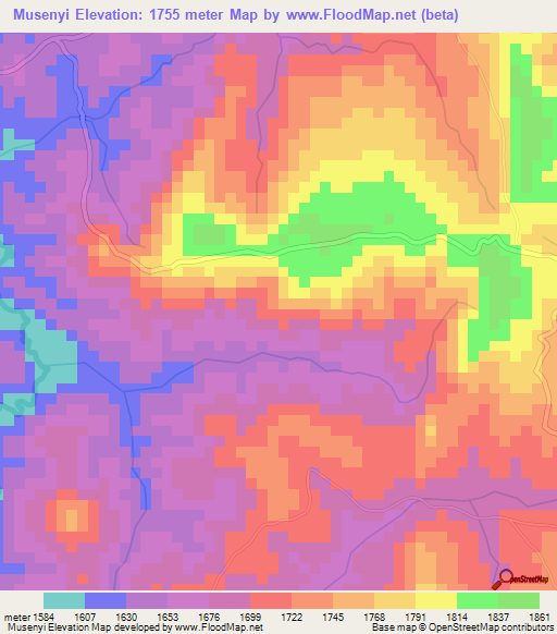 Musenyi,Burundi Elevation Map