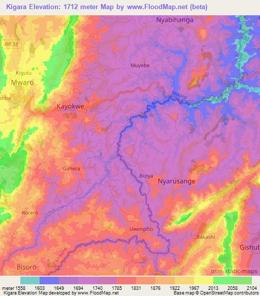 Kigara,Burundi Elevation Map