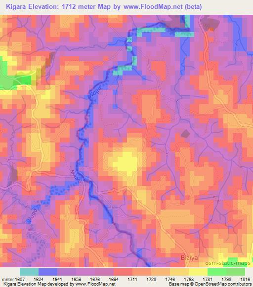 Kigara,Burundi Elevation Map