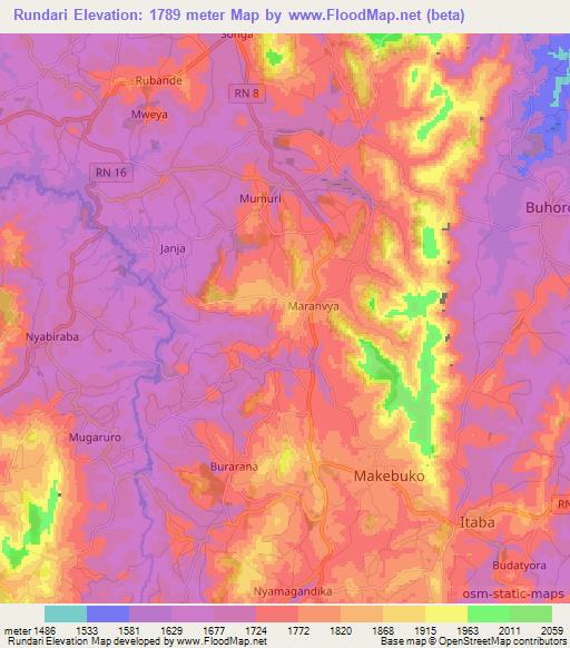 Rundari,Burundi Elevation Map