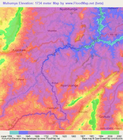 Muhumya,Burundi Elevation Map