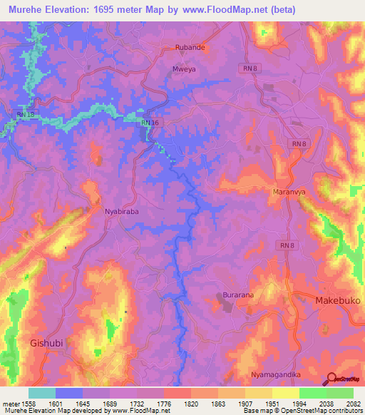 Murehe,Burundi Elevation Map
