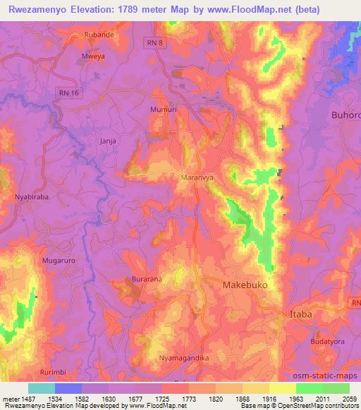 Rwezamenyo,Burundi Elevation Map